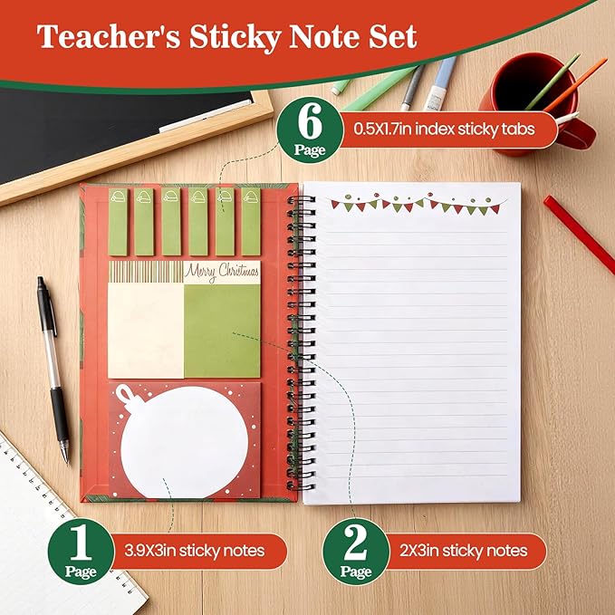 A5 Christmas Sticky Notebook,9 pads of decorated sticky notes and a handy notebook,Christmas Note Pads Teacher Appreciation Gift XMS Gift Writing Memo Pads School Office Supplies and Daily Life Organization (Ginger)