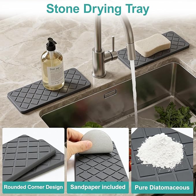 Water Absorbing Stone Drying Tray for Kitchen Counter Decor Bathroom Sink Organizer Soap Dish Dispenser Tray Diatomite Stone Fast Quick Drying Mat Bathroom Vanity Trays Sponge Holder Drink Coasters