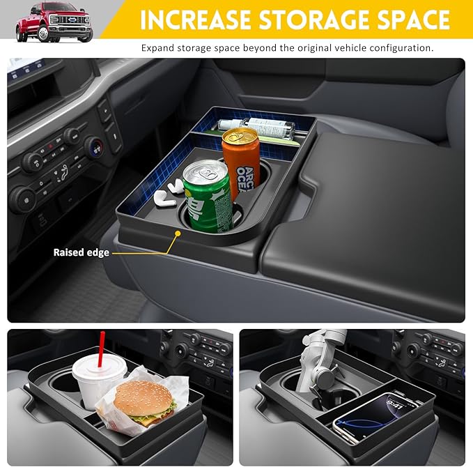 Jump Seat Cup Holder Organizer for 2021-2025 Ford F150 & 2023-2026 Ford F250 F350 F450 F550 F600 Super Duty Center Console Cup Holder Insert Cupholder Coaster Liner Accessories(Jump Seat Only)