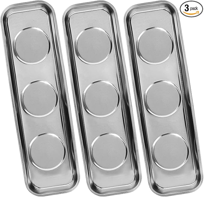 VASTOOLS Magnetic Parts Tray 3pc,for Socket Screw Nuts Bolts Metal Parts,Extra Strong Magnet,Thickened Tray,Stainless Steel
