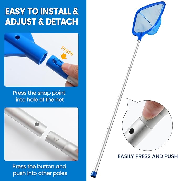 Tavaleu Pool Skimmer Net, Deep Pool Leaf Net with Reinforced Frame, Large Capacity Rake Net for Cleaning, Debris Pickup Removal
