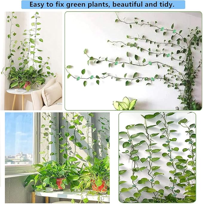 100 Pcs Plant Climbing Wall Fixture Clips Acrylic Self-Adhesive Sticker Plant Fixer Vine Traction Invisible Holder Climbing Plant Green Leaf Vines Hook Fixing Clip Indoor Outdoor Decoration