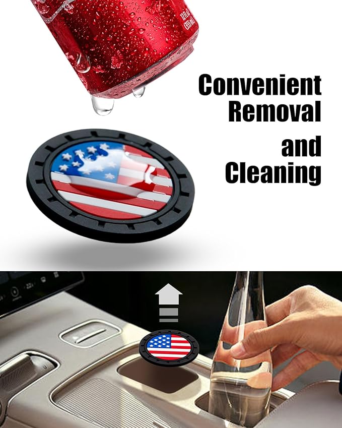 Car Cup Holder Coasters 4 Pack - American Flag 2.75 Inch Anti Slip Shockproof Drink Mat - Vehicle Interior Decor Accessories Colorful