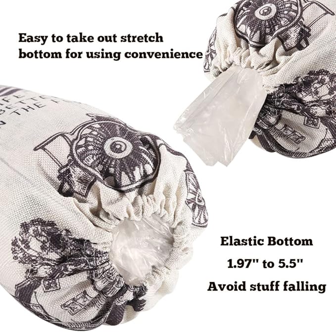 2Pcs Farmhouse Plastic Bag Holder for Kitchen Essentials, Reusable Hanging Grocery Bag Organizer, Washable Large Grocery Trash Bags Storage Dispenser, Farmhouse Home Decor