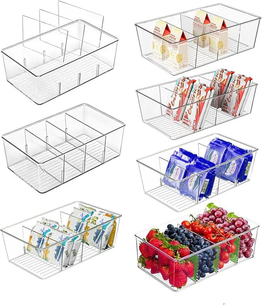 7 Pack Pantry Organizers and Storage,Clear Plastic Bins for Kitchen,Fridge,Refrigerator,Cabinet Organization and Storage,4 compartment Snack Containers for Spice Packets,Tea bag