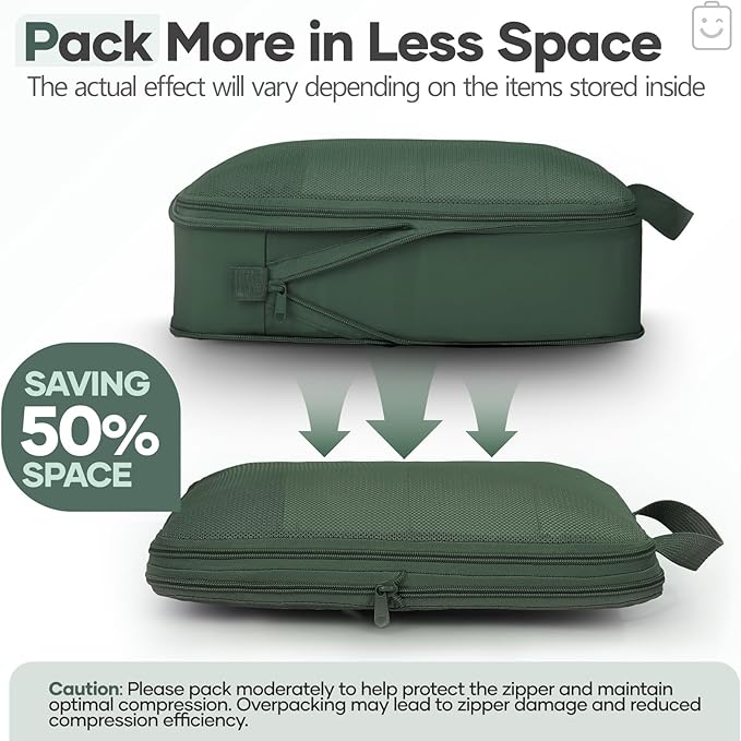 Veken 9/11 Set Compression Packing Cubes for Travel Essentials,Compressible Expandable Large Luggage Suitcase Organizer Bags for Clothing,Durable Space Saver Storage Bags(Dark Green)