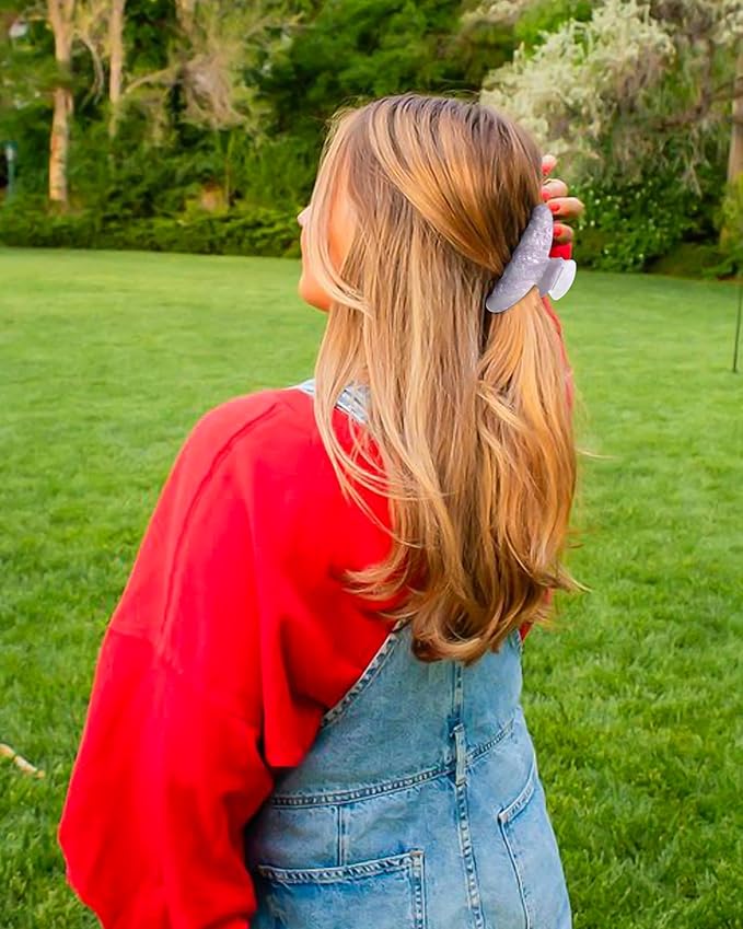 4Pcs Large Hair Claw Clips - Acrylic Big Hair Clips for Thick Hair Strong Hold Hair Jaw Clips Non-slip Banana Hair Barrettes Clips for Women Girls (Sparkle(white/purple/pink/green))