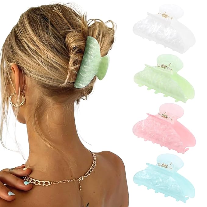 4Pcs Large Acrylic Clips - Big Non-Slip Banana Barrettes for Thick Hair, Strong Hold Jaw Clips for Women Girls
