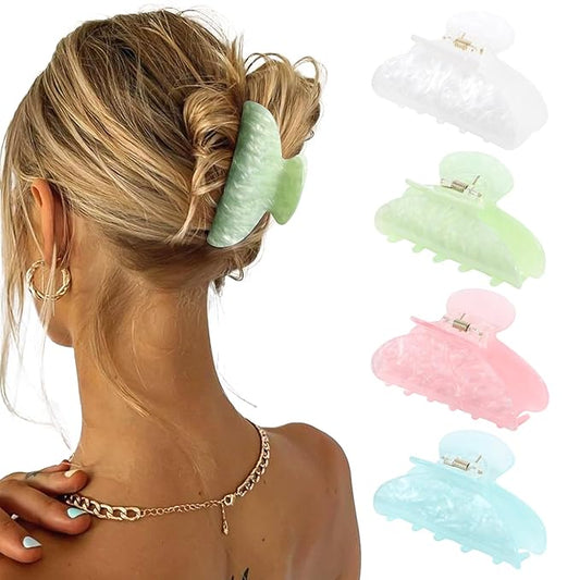 4Pcs Large Acrylic Clips - Big Non-Slip Banana Barrettes for Thick Hair, Strong Hold Jaw Clips for Women Girls