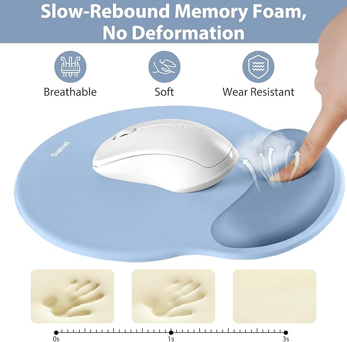 Mouse Pad and Keyboard Wrist Rest, 3-in-1 Gel Memory Foam Ergonomic Mouse Pad with Wrist Rest Set,Gaming Mousepad Arm Cushion Support for Computer Office Desk Accessories Cute Setup,Sky Blue