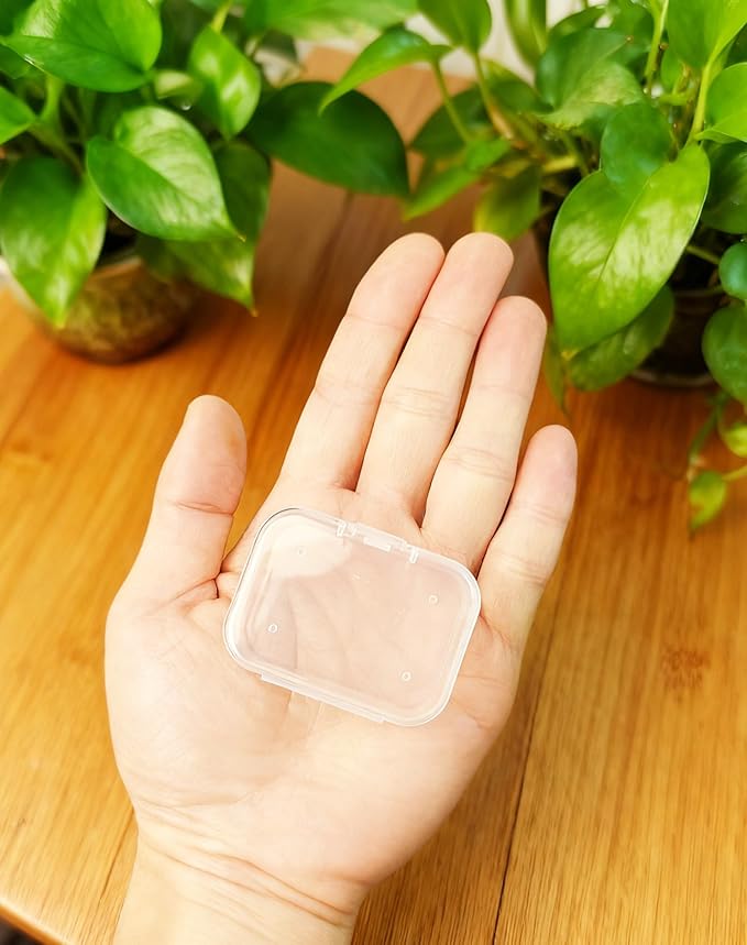 LJY 100 Pieces Rectangular Empty Mini Clear Plastic Organizer Storage Box Containers with Hinged Lids (2.2 x 1.6 x 0.8 inch, Transparent)