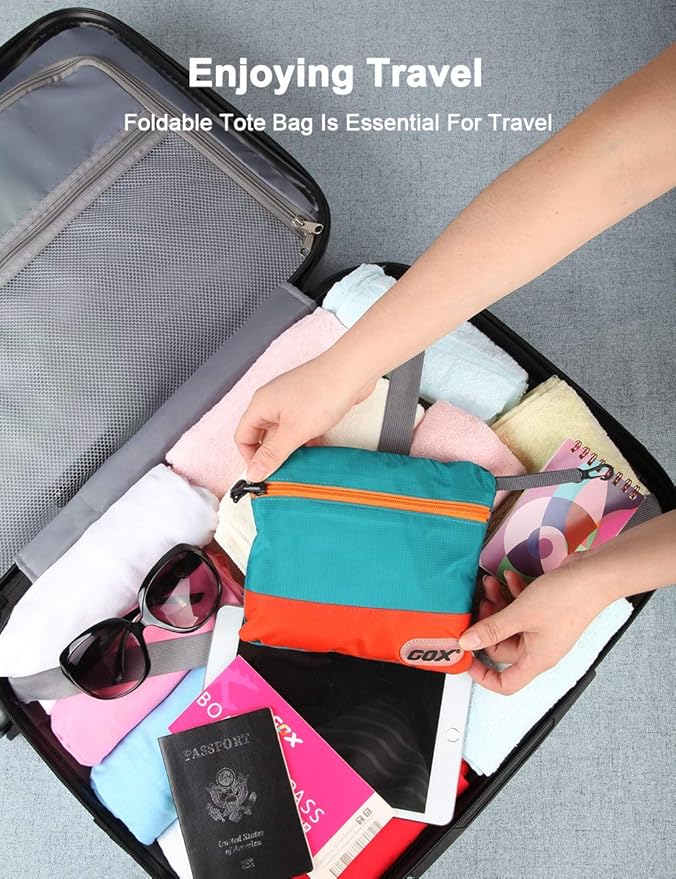 GOX Foldable Bags for Travel Duffel Bag Packable Tote Bag Carry on Luggage Weekender Overnight Bag for Women (Turquoise)