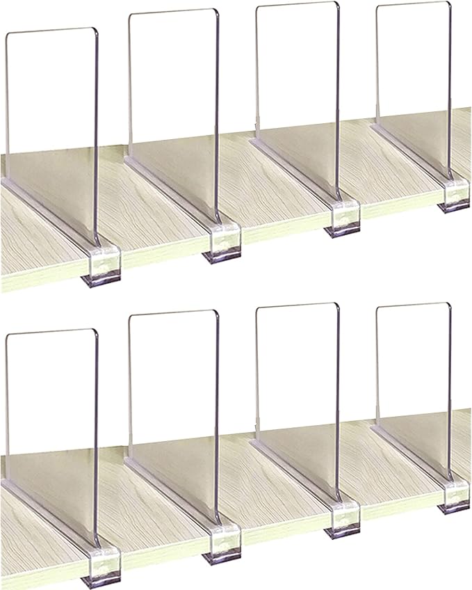 CY craft Shelf Dividers for Closets, 8PCS Clear Acrylic Shelf Divider for Wood Shelves and Clothes Organizer/Purses Separators Perfect for Kitchen Cabinets and Bedroom Organizer
