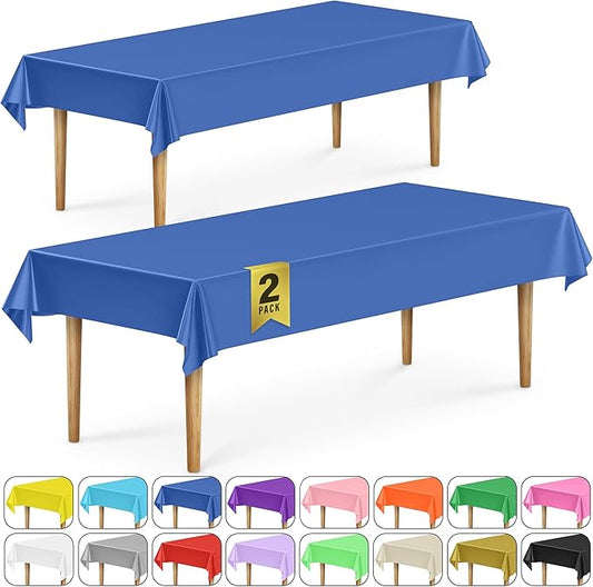 DecorRack 2 Rectangular Tablecloths BPA-Free Plastic, 54 x 108 inch, Dining Table Cloth, Rectangle Table Cover for Parties, Picnic, Camping and Outdoor, Disposable or Reusable, Royal Blue (2 Pack)