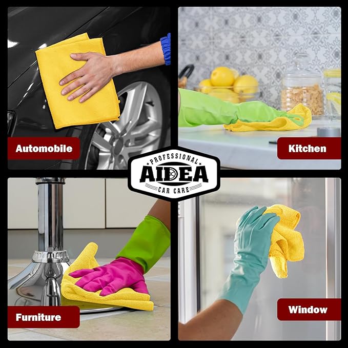 AIDEA Microfiber Cleaning Cloth, 10PK, Microfiber Towels for Cars, Premium All-Purpose Car Cloths, Dusting Cloth Cleaning Rags, Absorbent Towels for SUVs, House, Kitchen, Window, 12"×12", Yellow