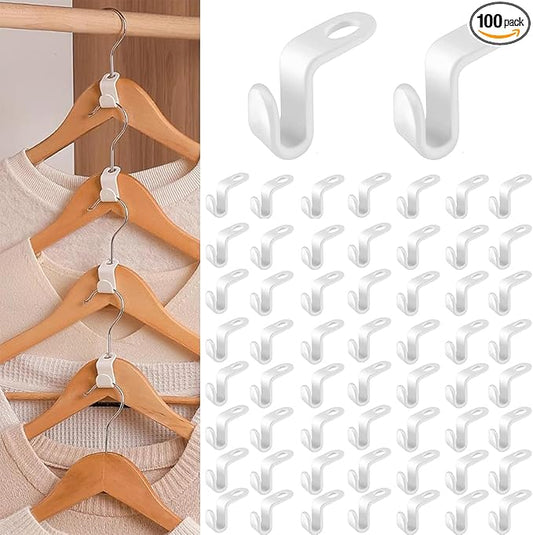 100PCS Hanger Hooks, Clothes Connector Hooks Space Saving Cascading Hangers White Closet Organizer Hanger Clips for Plastic Hangers