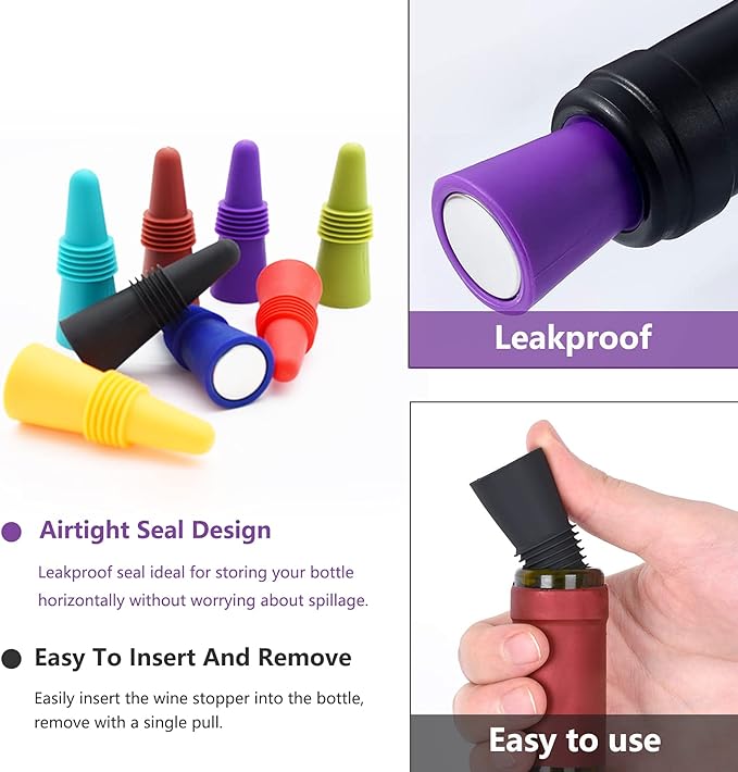 12PCS Wine Stoppers Beverage Bottle Sealer Soft Silicone Wine Bottle Stoppers Corks with Grip Top for Keeping Wine Champagne Fresh