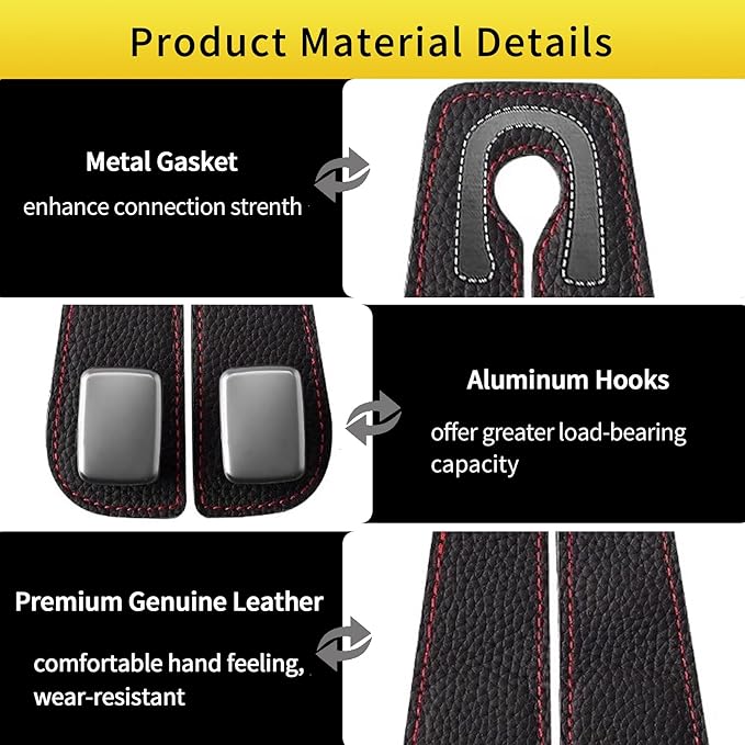 WEIHAO Car Purse Hook, Genuine Leather Car Seat Back Storage Hook, Purse Hook for Car Headrest, Twin Hook Leather Car Headrest Hangers, Bag Hook for Car, Trucks, SUVs, Most Vehicles (Black-1 PC)