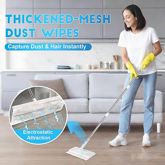 Snap Grip Mini Mop, Cloth Changing Mini Mop, Lazy Mopa Compatible with Swiffer Wet/Dry Pads, Dust Mopping for Hardwood, Tile, Floor, Includes 20 Disposable Dry Pads, Home Cleaning Essential (White)