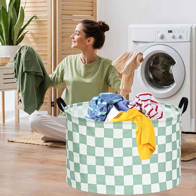 Checkered Storage Basket Extra Large 80L Kids Hamper Baby Laundry Basket Waterproof Toys Car Organizer Collapsible Canvas for Home/Dorm/Pet/Office/Closet/Shelf/Gift Baskets