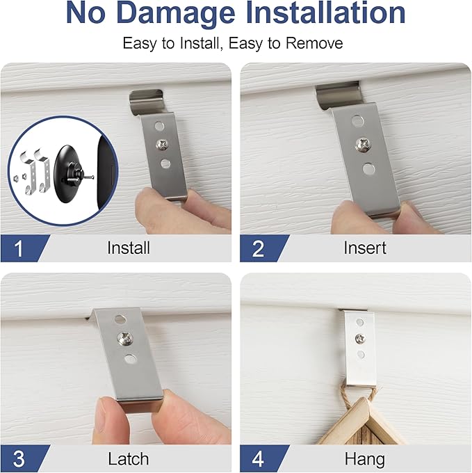 HUXOR Adjustable Vinyl Siding Hooks 12 Pack, No Hole Heavy Hangers Hold Up to 20 lbs, No Drill Siding Clips for Hanging Outdoor Decorations, Lights, Wreaths, Cameras, House Plaques