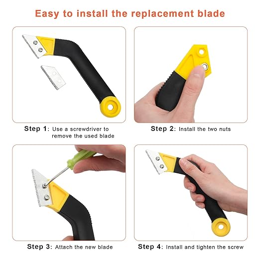 Coitak Tile Grout Saw Angled Grout Saw with 3 Pieces Extra Blades Replacement, Grout Removal Tool for Tile Cleaning (Yellow)