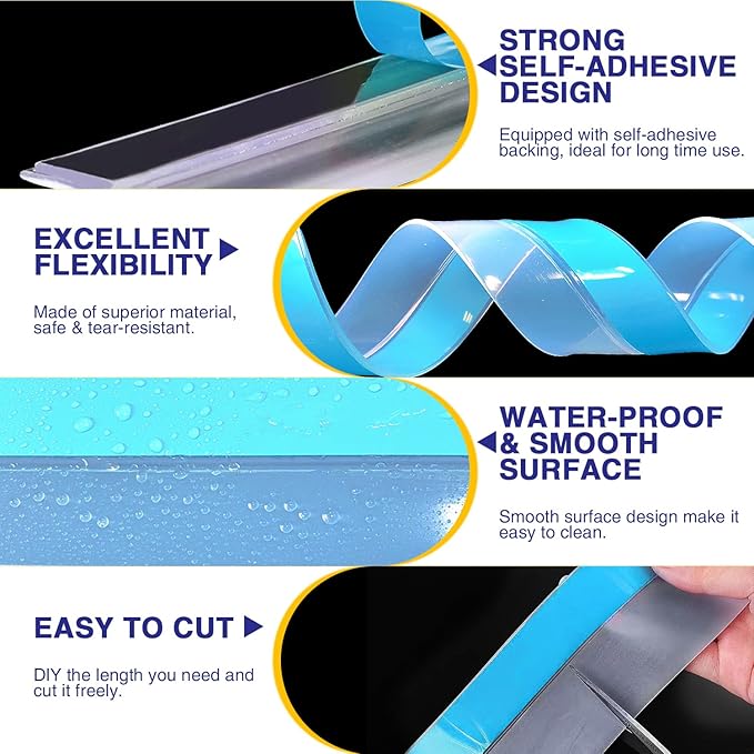 Weather Stripping Extra Thick 2mm Door Draft Stopper 16.4 FT(L) x 2 in(W) Bottom Seal Strip for House and Glass Shower, Windows, Weatherproof Soundproof Silicone Door Sweep for Collision and Gaps