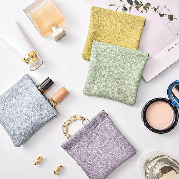4PCS Small Makeup Bag for Purse，Waterproof Leather Portable Mini Makeup Bag,Snap Closure Organizer Pouch for Coin Cards Jewelry Lipstick Cosmetic Accessories，Small Travel Kit Storage Pouch