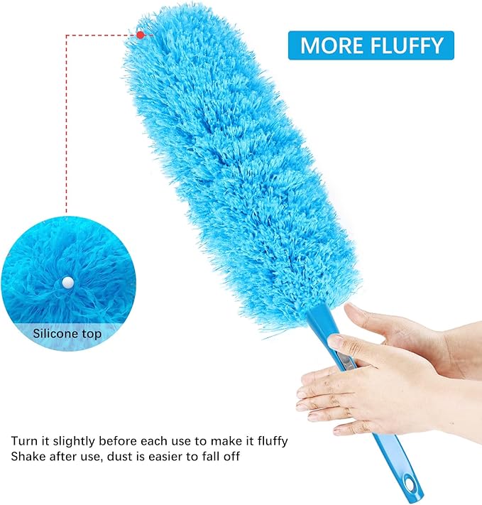 iHUFeather Rainbow Static Duster 24inch Reusable Microfiber Electrostatic Dusters with 2 Beandable and Washable Duster Head for Cleaning Home, Office, Car