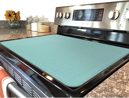 YUHFERA Stove Top Cover for Electric Stove - Silicone Stove Mat for Glass Top, Glass Cooktop Protector, XL Dish Drying Mats for Kitchen,Oven Covers for Electric Stove (Aqua,30 x 21)