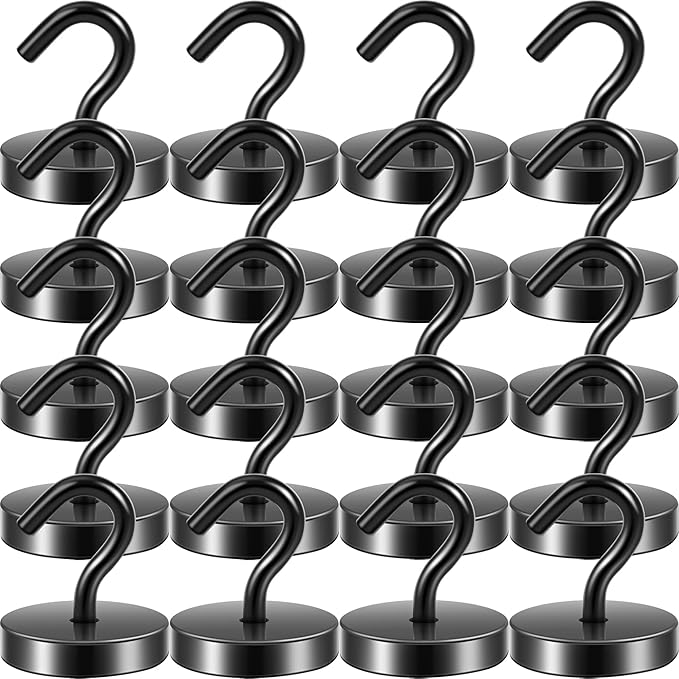 Neosmuk Magnetic Hooks, Cruise Ship Essentials, 120lb+ Heavy Duty Magnetic Hooks for Cruise Cabins, Refrigerator, Grill, Hanging, and Travel | Extra Strong Must-Haves Magnet Hook,Black,Pack of 20