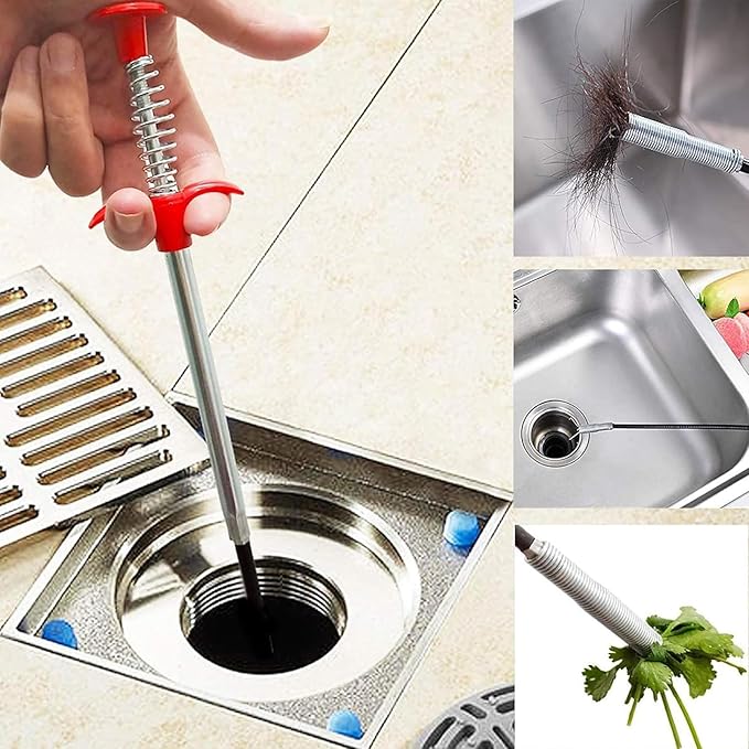 Drain Snake, Bendable Hose Stainless Steel Sewer Clog Removal Tool for Kitchens, Bathrooms, Showers and Tubs Flexible Gripping Claw Picker Tool (34 Inch)