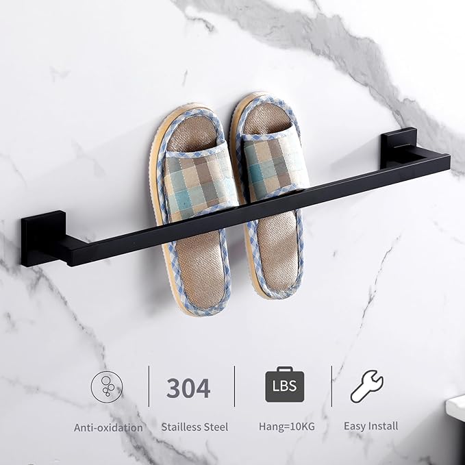 LANC Hand Towel Bar for Bathroom Wall Mounted Matte Black 12-Inche Hand Towel Ring Stainless Steel Towel Rods for Kitchen Bathroom Hand Towel Holder Towel Rack Towel Hanger, A9010MB-L3