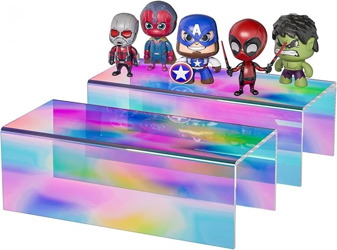 Acrylic Shelf Riser 12x5.1x4 pack of 2, Iridescent Acrylic Stand for Funko Pop, Collectibles, Brand Store, Home Storage Organizer, 12x5.1x4 Inch