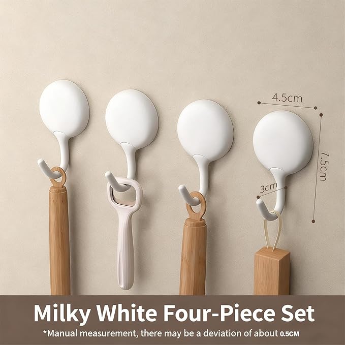 4pcs Self-Adhesive Hooks, No Drill Wall Mounted Sticky Hooks Durable for Kitchen Bathroom Office, Home Organization Essentials, White