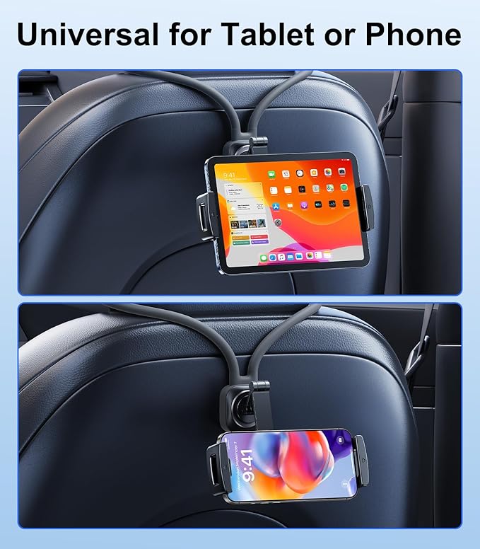 Car iPad Tablet Holder Back Seat Accessories for Tesla/Sport/Bucket/Performance Seats, Rear Headrest Tablet Hanger Mount for Kids/Adults, Road Trip Essentials with Car TV/Entertainment Gadgets