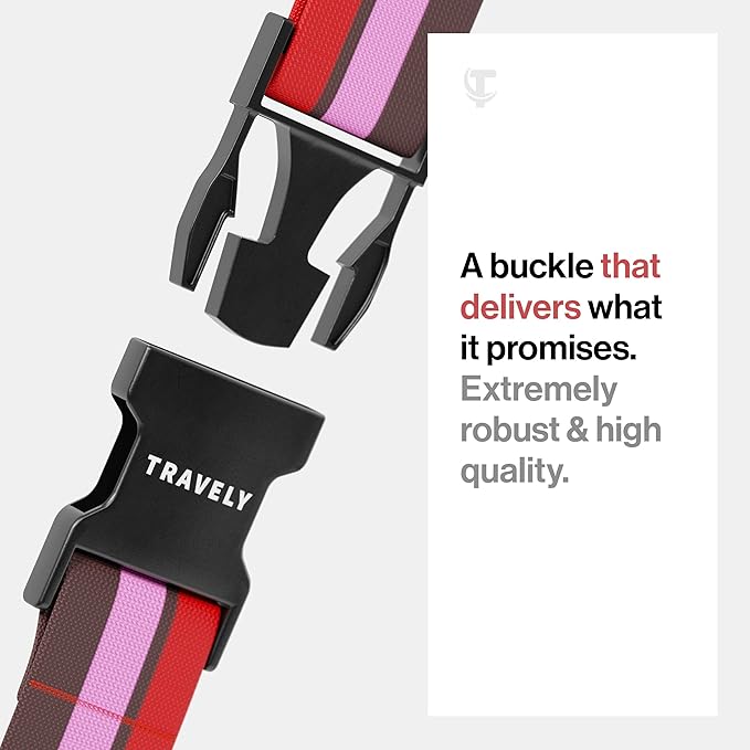 TRAVELY Luggage Straps - Particularly conspicuous & Secure - Incl. 2 Name Tags - Luggage Strap Ideal crosswise - [Set of 2]