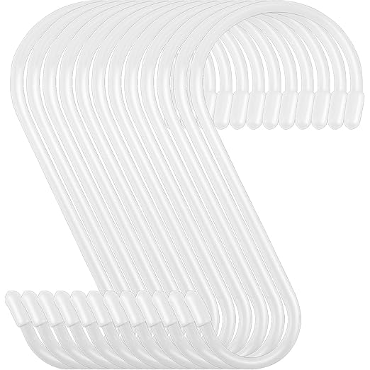 Nisoger 12 Pack 6 Inch White S Hooks, Large Vinyl Coated S Hooks with Rubber Stopper Non-Slip Heavy Duty, Steel Metal Coated Closet S Hooks for Hanging Jeans, Plants, Jewelry, Pots, Pans, Cups, Towels