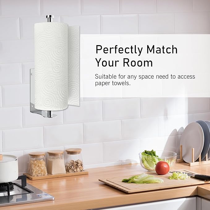 SetSail Paper Towel Holder, Single-Hand Operated Under-Cabinet Paper Towel Holder with Adjustable Damper, Easy Tear, Wall Mount Self-Adhesive or Drilled for Kitchen Bathroom, Mirror Silver