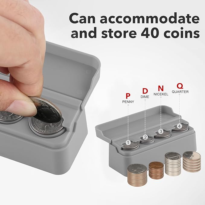 SINGARO Coin Holder for Car, Coin Change Organizer Compatible with Coins of Different Sizes, Dash-Mounted Holder Suitable for Most Cars, Trucks(2PCS Gray)