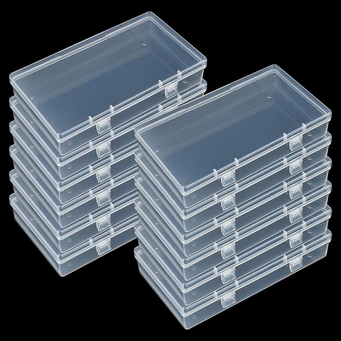 LJY 12 Pieces Rectangular Empty Mini Clear Plastic Organizer Storage Box Containers with Hinged Lids (6.1 x 3.3 x 1.2 inch, Transparent)
