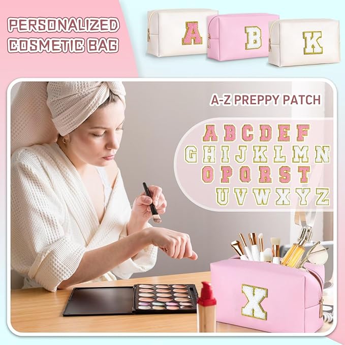 TOPEAST Christmas Gifts - Stocking Stuffers for Tween Girls Kids, Initial Makeup Bag Skincare Bag Toiletry Pouch (Pink B)