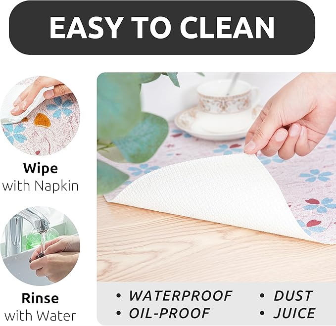 RAY STAR 18X96 Inch Shelf Liner for Kitchen Cabinets, Non-Adhesive Washable Cabinet Liner, PVC Non-Slip Drawer Liner for Dresser Bathroom (Blue-Floral) (3 Rolls)