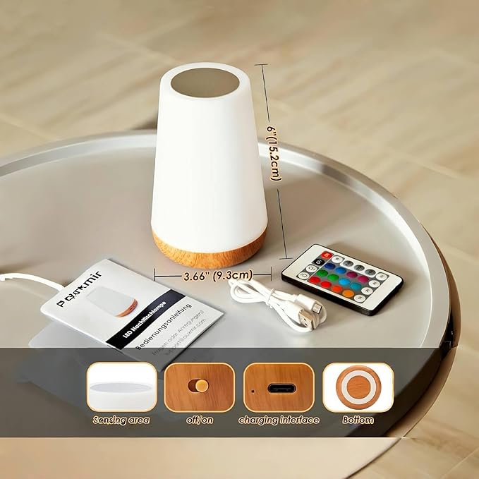 2 Pack LED Night Light,13 RGB Colors & 5 Brightness, USB Rechargeable Touch Lamp, Portable Lamp for Baby, Bedroom, Living Room