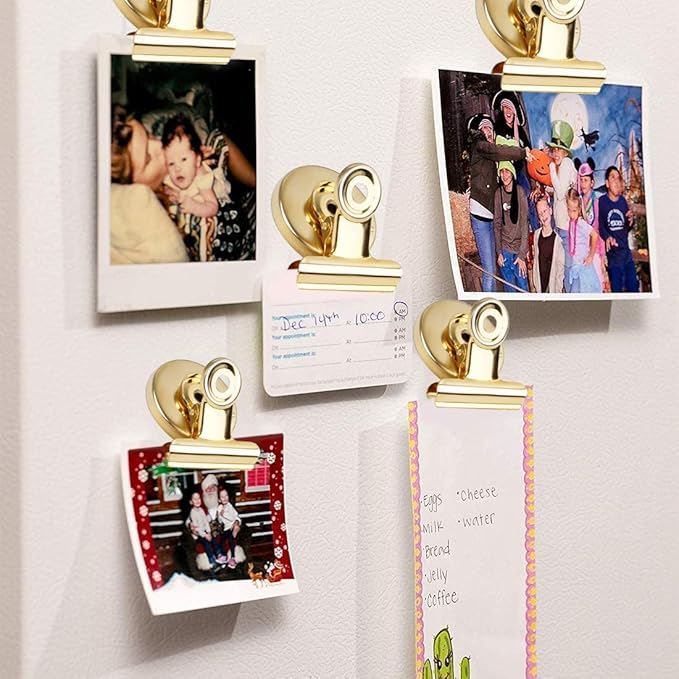 VNDUEEY 20 Pack Fridge Magnets Refrigerator Magnets, Magnetic Clips for Whiteboard, Magnet Clips Heavy Duty, Clip with Magnet for Locker, Magnetic Paper Clip for Home, Office, School, Teaching (Gold)