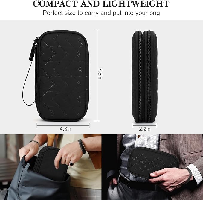 FYY Travel Organizer Pouch Electronic Accessories Carry Case Portable Waterproof Double Layers All-in-One Storage Bag for Cable, Cord, Charger, Phone, Pattern Black