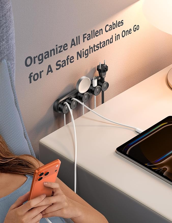 5-in-1 Magnetic Cord Organizer JOYROOM Cable Clips [Adjustable Sliding Track] Under Desk Adhesive Cord Management Wire Keeper for Computer, Phone, Office Workspaces, Table Organization, Home Accessories