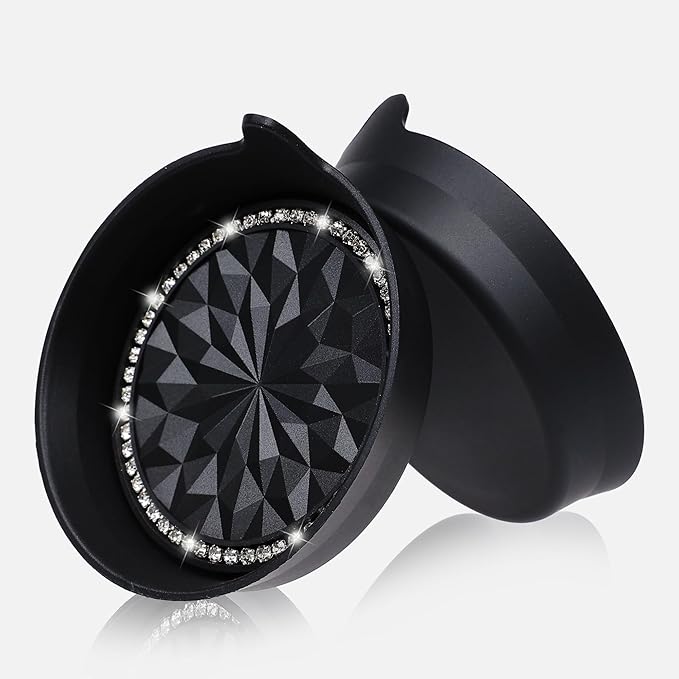 Amooca Car Cup Coaster Universal Non-Slip Cup Holders Bling Crystal Rhinestone Car Interior Accessories 4 Pack Black Flower
