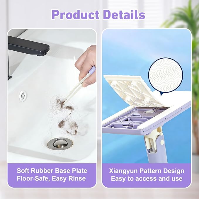 Snap Grip Mini Mop, Cloth Changing Mini Mop for Dry & Wet Disposable Pads, Lazy mopa automatic gripping with Sweeping & Mopping, Long Handle Disposable Dust Mop for Hardwood, Tile, Small Space(Purple)