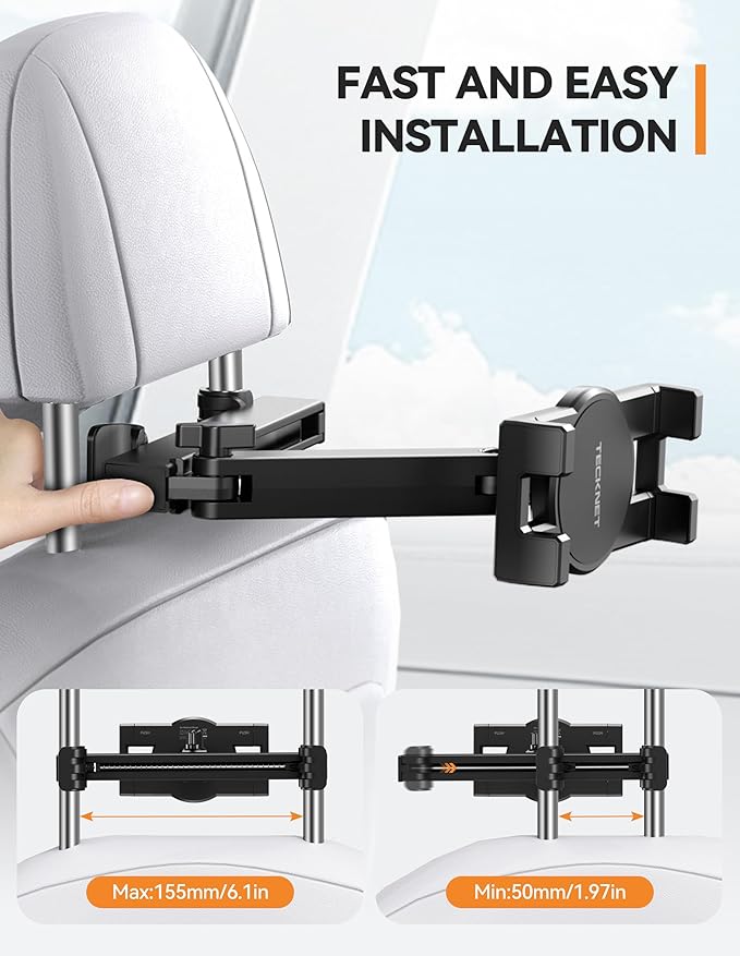 TECKNET Car Headrest Tablet Holder, ipad Car Holder Back Seat [3 in 1 Extension Arm], 360° Rotating Adjustable Road Trip Essentials for Kids,for 4.7-12.9" iPad Pro,Air,Mini,iPhone,Galaxy,Switch,Fire
